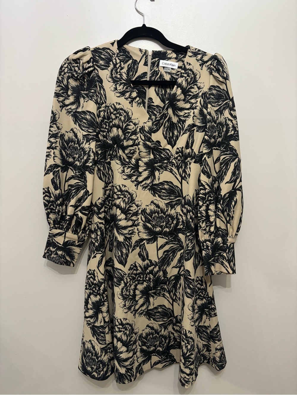 Calvin Klein Beige Dress with Black Floral Print